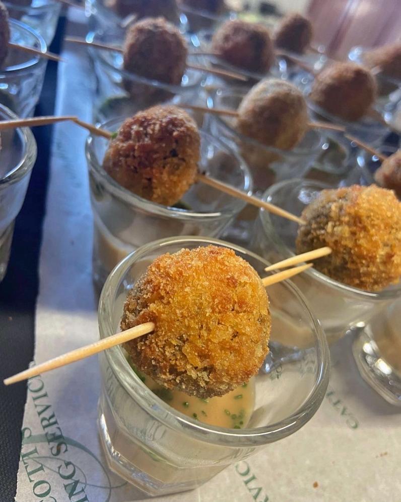 Haggis Bonbons with Whiskey Sauce.